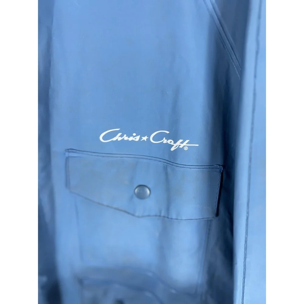 Vintage Chris Craft Rain Jacket Mens Medium Hooded Waterproof PVC Polyester 90s‎